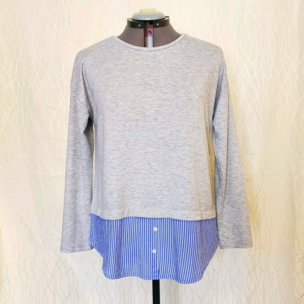 Como Blu Long Sleeve Top with Faux Button-up